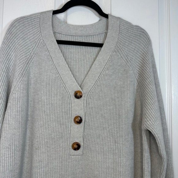 Gray Long Sleeve V-Neck Oversized Ribbed Knit Cozy Relaxed Fit Sweater XL - Picture 6 of 10